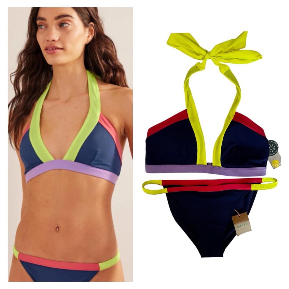 Boden Colorblock Halter One-Piece Swimsuit - Navy, Lime, Coral, Lavender